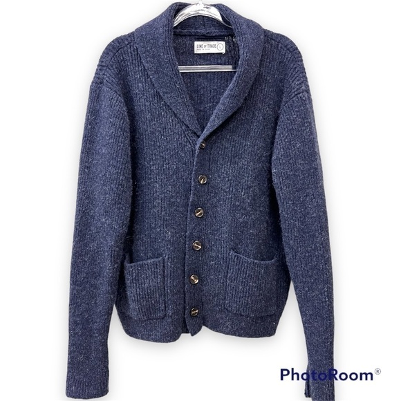 Line of Trade 100% Shetland Wool Chunky Cardigan sweater, navy blue, size L - Picture 1 of 10